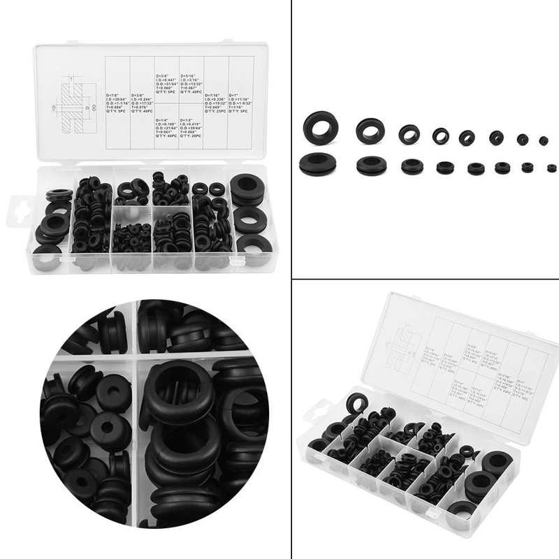 180 Pcs Rubber Grommet Wire Electrical Gasket Washer Assortment Kit Self Tapping Inserts O Ring Seal Washer