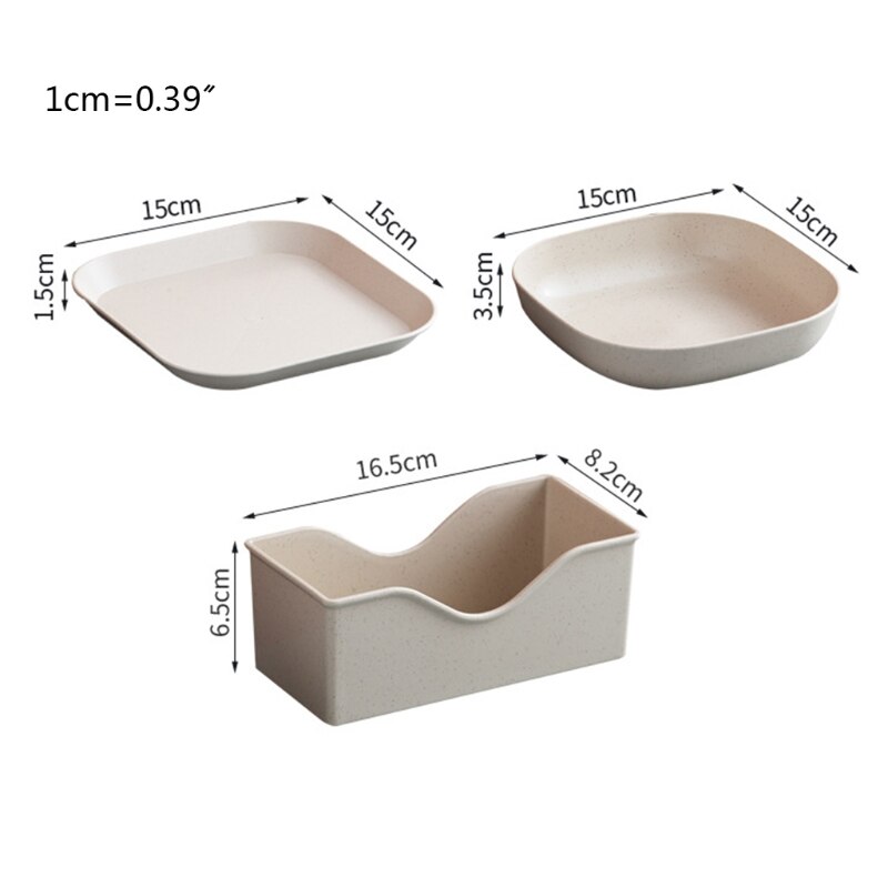 Q1FD 7Pcs Square Wheat Straw Plates Pasta Salad Bowls Lightweight Reusable Food Serving Party Snack Dinner Dishes Camping with