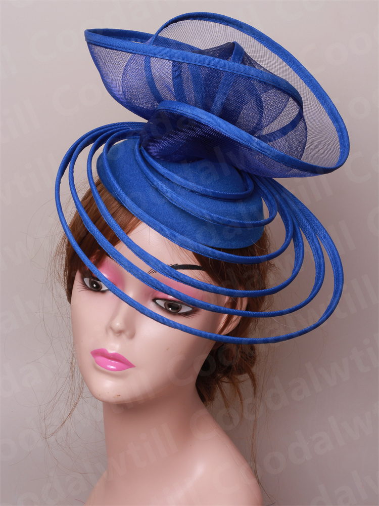 Kirche Fascinator Hütte Hochzeit Gittergewebe Kopfschmuck Frauen Party Bankett Chapeau Deckel Stirnband Damen Party Tee königlich Ascot Bunker Kappen: Blau