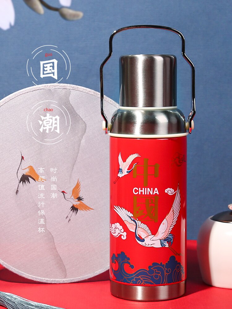 Thermos 304 Stainless Steel Vintage Thermos Flask Household Large Capacity Open Nostalgic Retro Water Tea Bottle