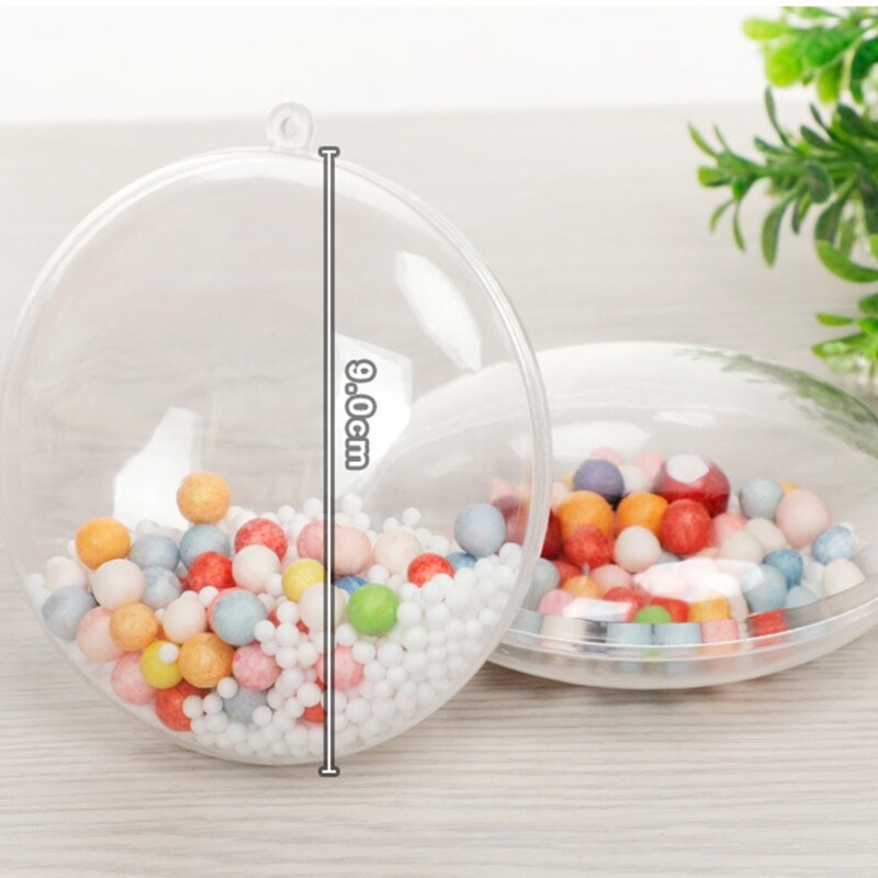 Q9QF 5Pcs Oblate Shape Clear Plastic Ornament 3.5 Inch Christmas Fillable Display Hanging Flat Balls Bauble Box DIY Craft Xmas