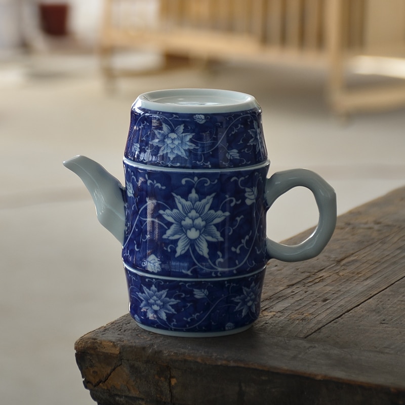 LUWU blauw-wit keramische theepotten met 2 cups draagbare reizen thee set drinkware