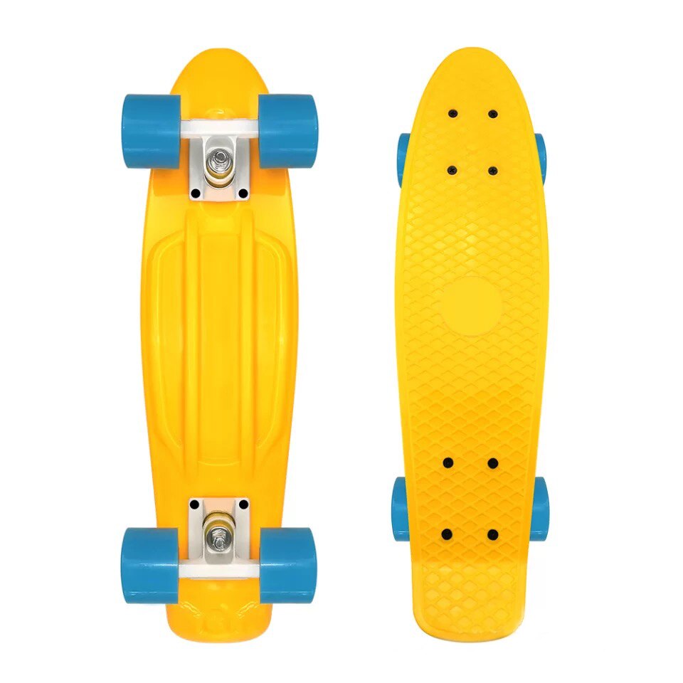 Mini patineta deportiva de 22 pulgadas para niños, monopatín de Color macarrón, Cruiser Multicolor: Yellow (blue wheel)