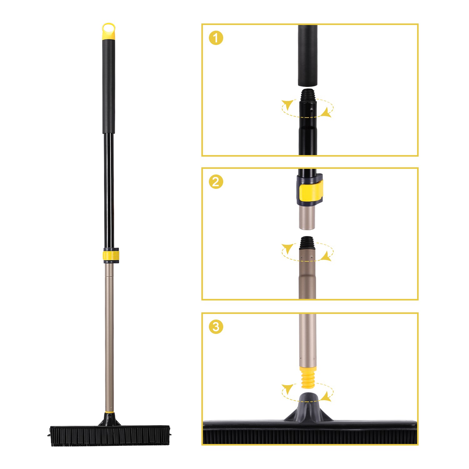 Cleanhome Telescopic Broom Rubber Bristles Carpet Brush with 53 Inch Adjustable Long Handle for Tile Floor Cleaning