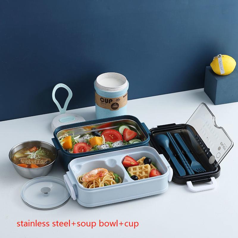 Lunch Box Bento Box Voor School Kids Kantoormedewerker 2 Lagen Microwae Verwarming Lunch Container Voedsel Opbergdoos: set4-bule