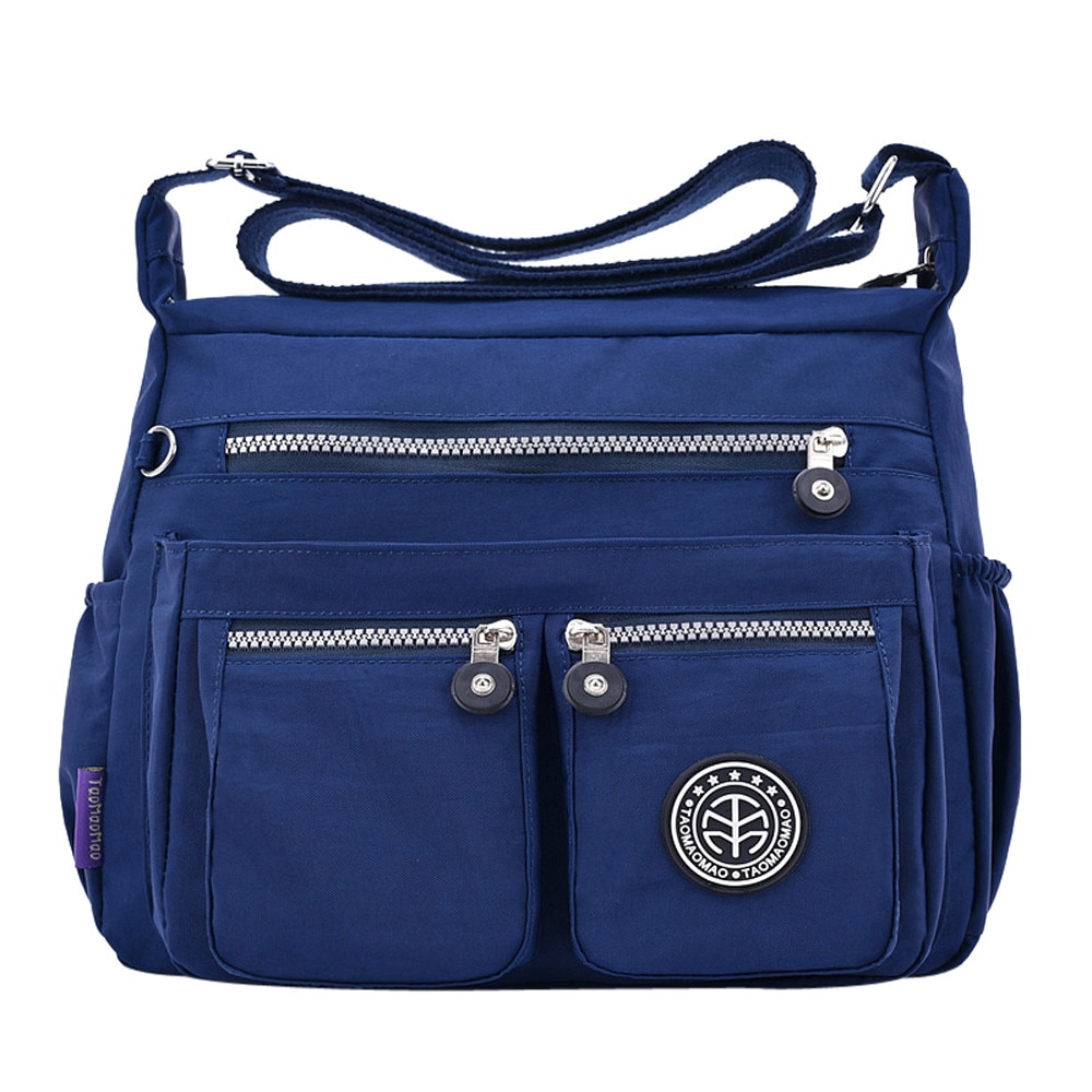 Saco crossbody feminina moda cor sólida repelente de água náilon sacos de ombro crossbody saco de viagem casual bolsa feminina: Azul marinho