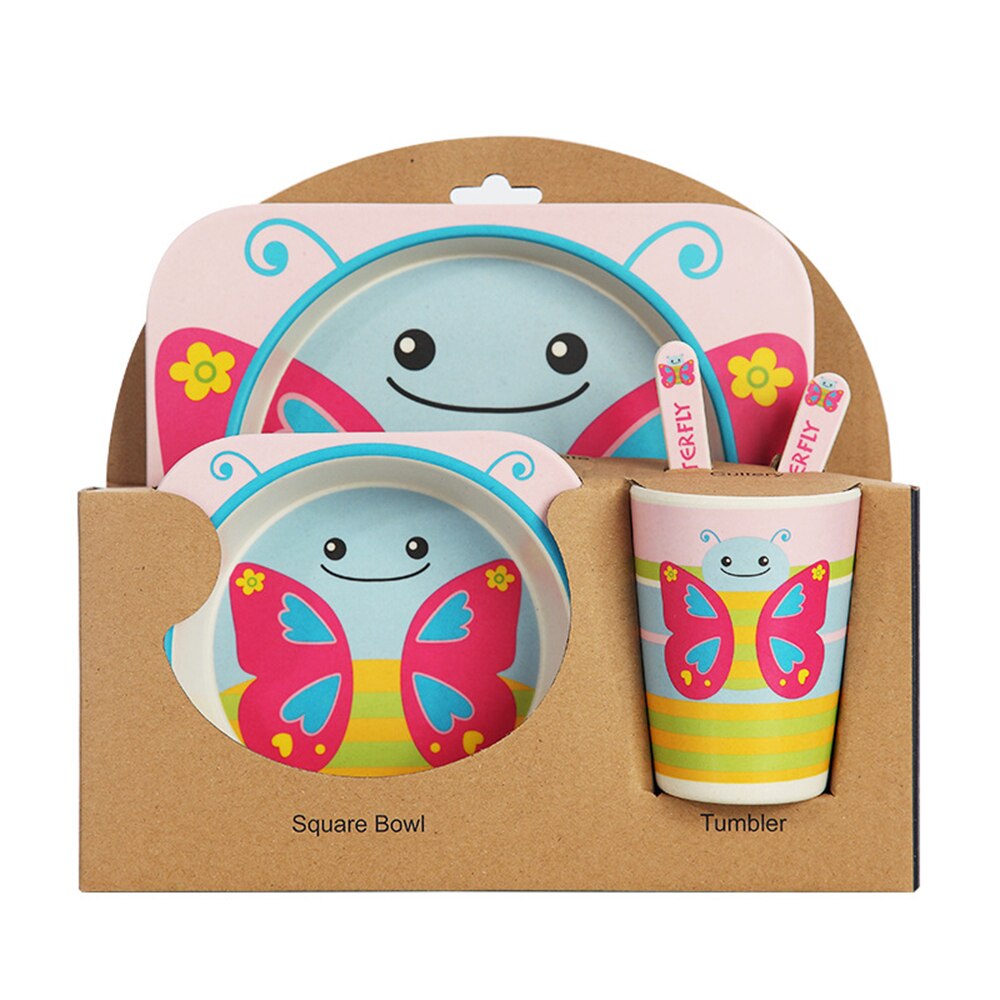 Juego de 5 unidades de vajilla para bebé, Bol de fibra de bambú Natural con taza, cuchara, plato, tenedor, platos de alimentación para niños, utensilios al por mayor: Borgoña