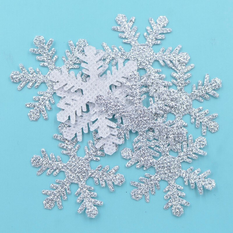 40mm Glitter Silver Bepowder Nonwoven Snowflake Applique Fabric Patch for Party/Christmas Decor Crafts DIY Tree Accessories S88