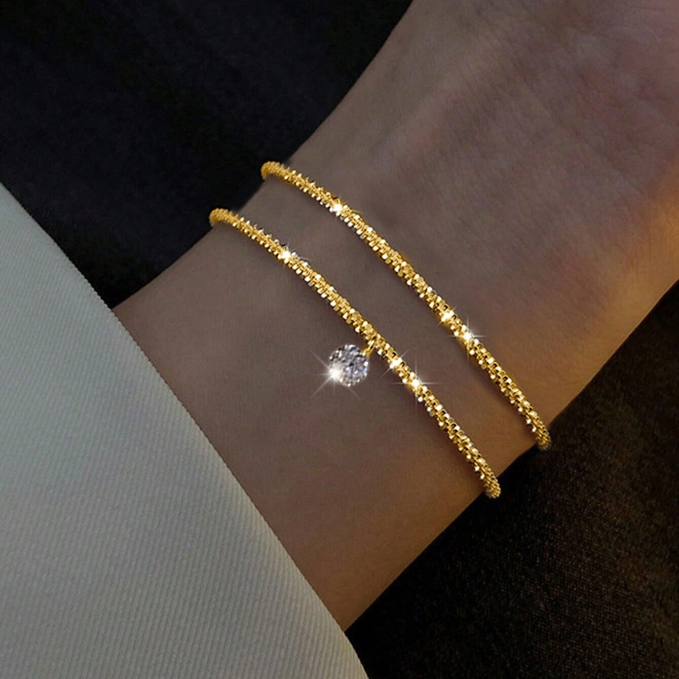 Juego de 6 pulseras ajustables brillantes de Color dorado a la para mujer, pulsera fina , nuevos de joyería para y boda