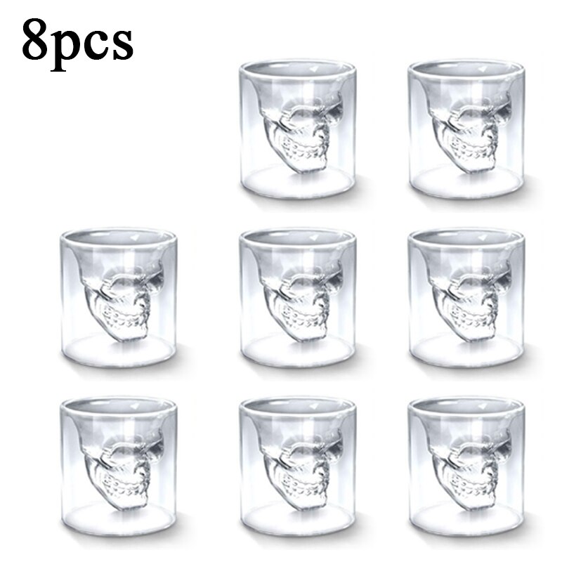 16pc Double Glass Beer Whiskey Vodka Wine Water Champagne Cocktail Wine Glass Coffee Milk Mug set 25ML Transparent Skull Cup: 8PC skull cup 25ML