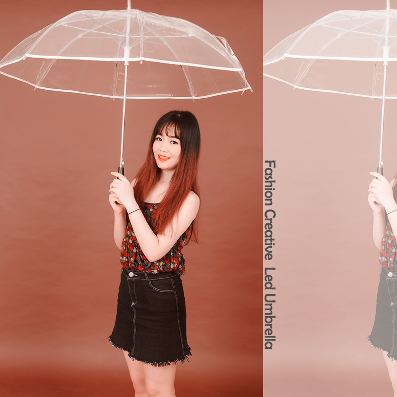 8 Rib Light up Blade Runner Style Changing Color LED Umbrella with Flashlight Transparent Handle Straight Umbrella Parasol