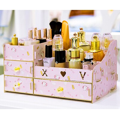 Multifunktions træ desktop opbevaringsboks makeup organizer taske kosmetisk opbevaringsboks gør det selv store makeup organizer skuffer