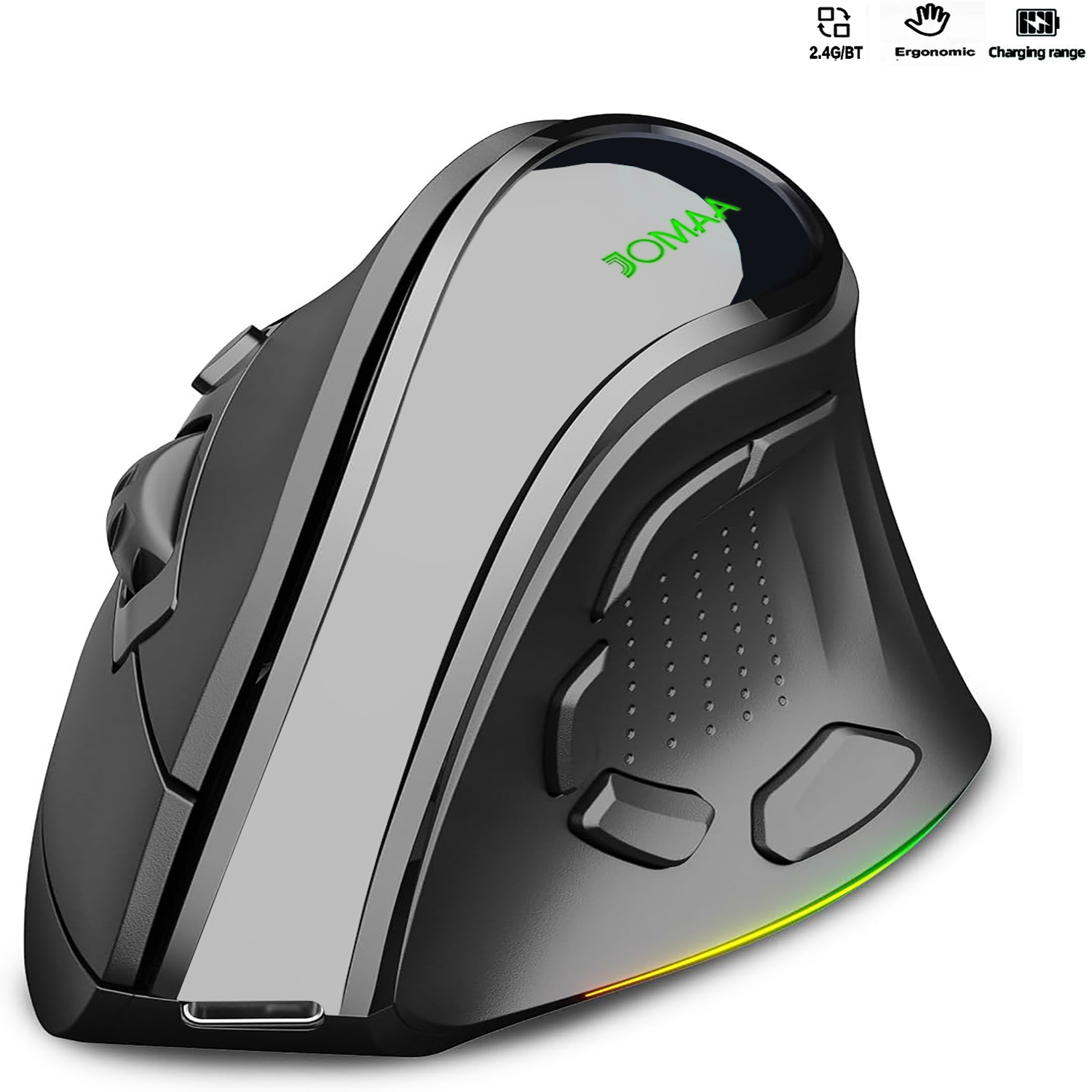 2.4G Dual Modes Ergonomic Vertical Wireless Mouse 4000 DPI 9 Buttons RGB Backlit Rechargeable Wireless Silent Mouse for Desktop: Lotus root color