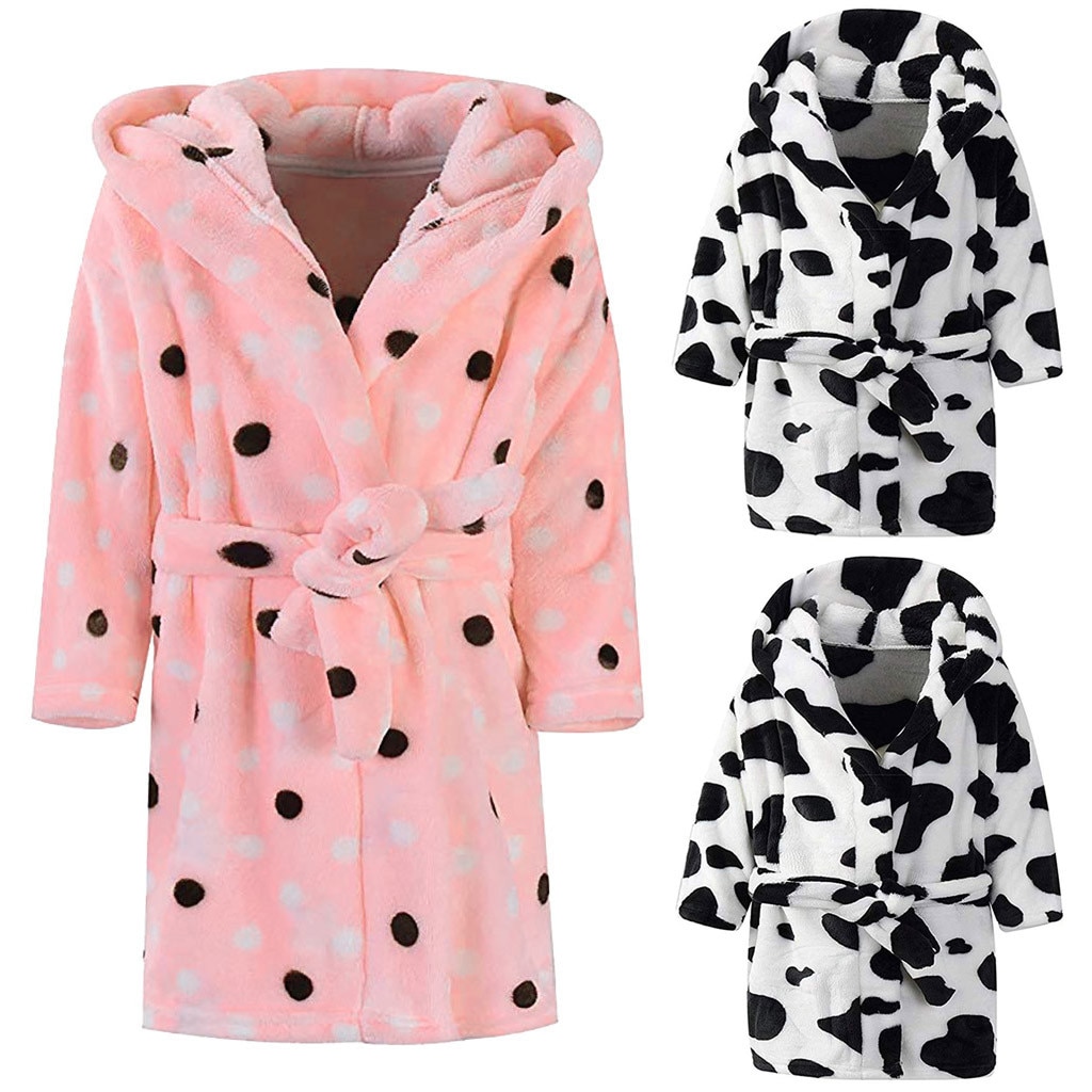 Baby Sleepwear Clothes Unisex Children's Baby Print Flannel Bathrobes Hoodie Towel Pajamas Night Gown Kids Clothing #40