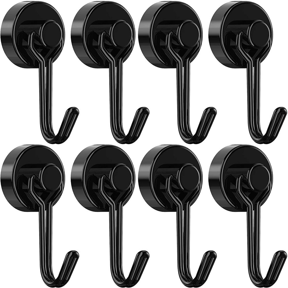 Czarne haczyki magnetyczne ciężki obowiązek neodymowy haczyk z magnesem brelok robić wewnątrz wiszące na zewnątrz lodówka grill kuchnia: czarny-8szt