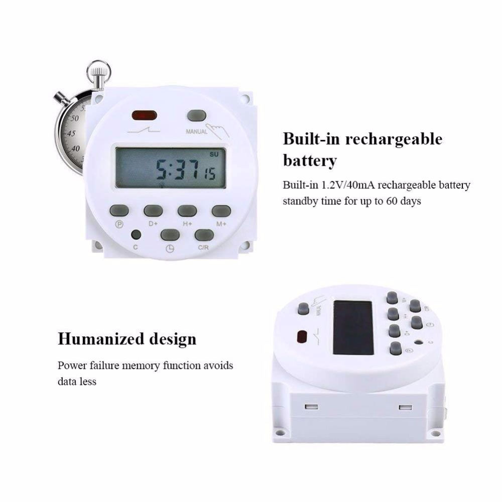 CN101 AC110V Digital Round LCD Power Programmable Timer Time Relay 16A Switch Support 17-times Daily Weekly Program Switch
