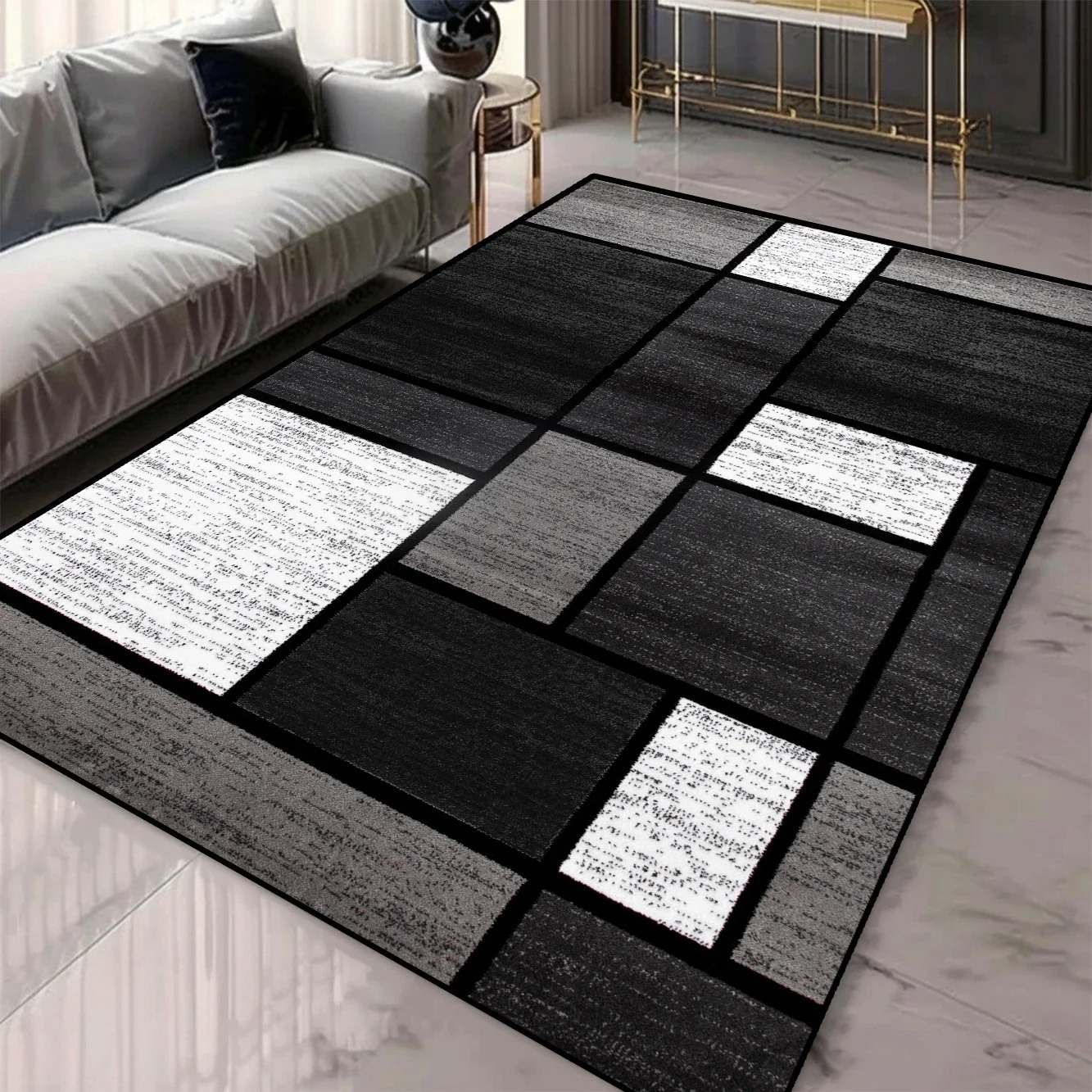 Tapis de zone 3D à motifs géométriques pour décoration de salon et de chambre à coucher Tapis lavables avec support antidérapant Tapis d'inspiration européenne: 122x183cm / Bleu