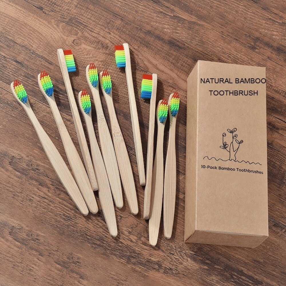 10 Pcs Multi Kleur Bamboe Eco Vriendelijke Houten Tandenborstel Zachte Haren Tip Houtskool Volwassenen Oral Care Tandenborstel