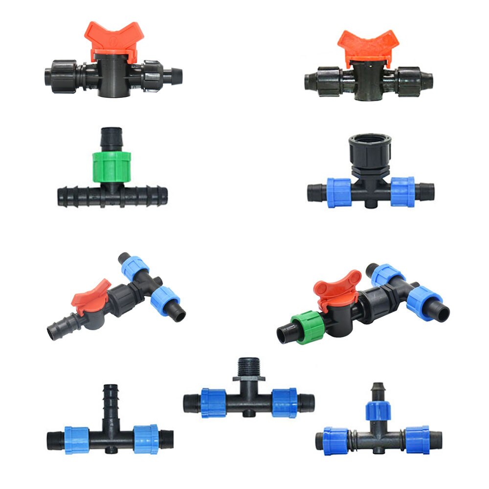 1pc 16mm 5/8'' Irrigation Drip Tape Connectors Tee Garden Tap Threaded Lock Hose Splitter 1/2 3/4 Thread 2/3-Way Tube Joints