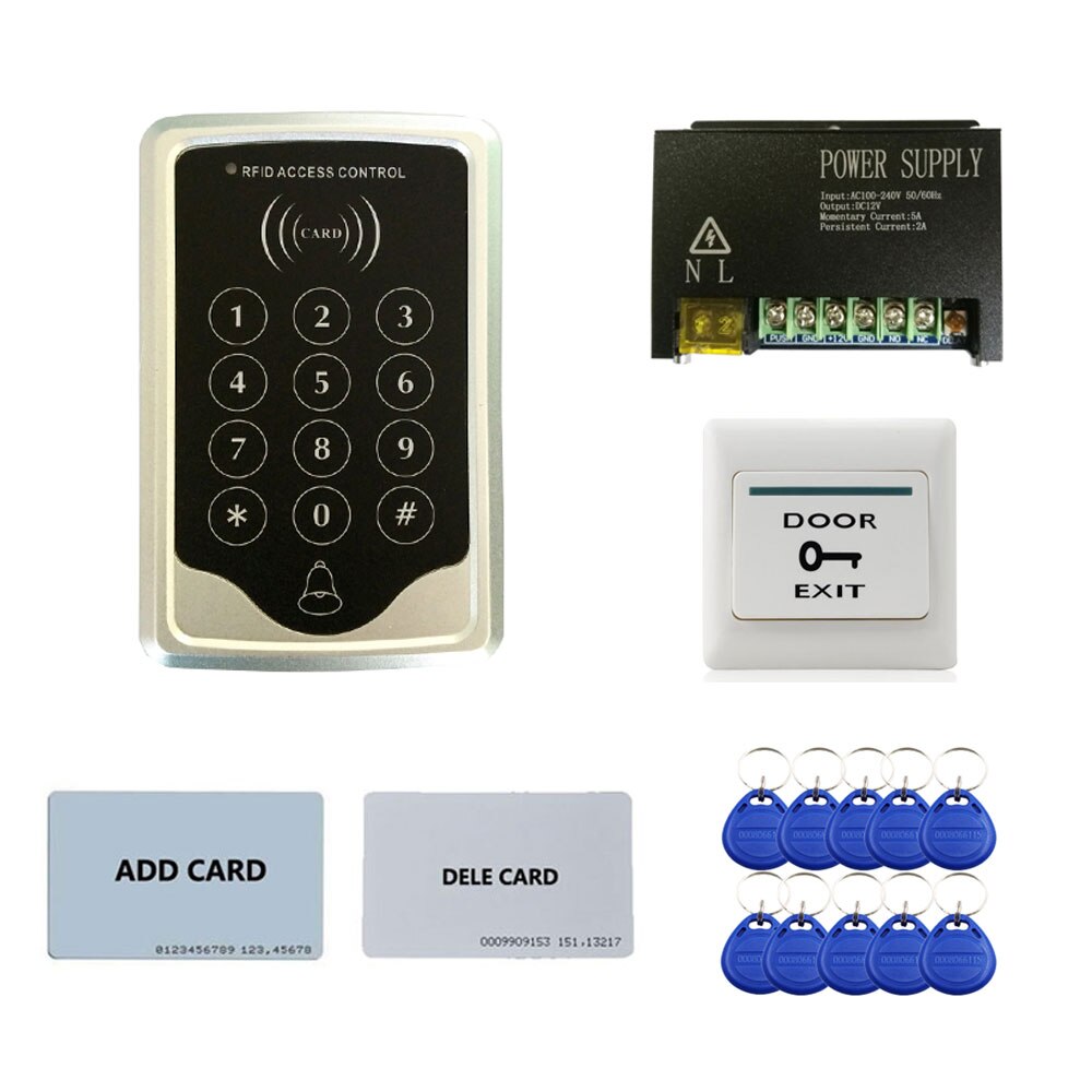 Access Control System DIY Kit + RFID ID keypad standalone controller + Power Supply +exit button + lock for various doors