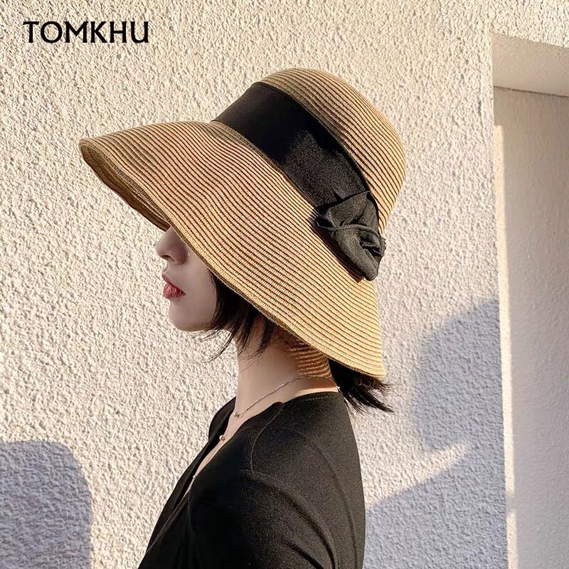 Zomer Strohoed Vrouwen Grote Wide Brim Strik Strand Zon Hoeden Opvouwbare Zonnebrandcrème Anti-Uv Panama Hoed Chapeu Feminino