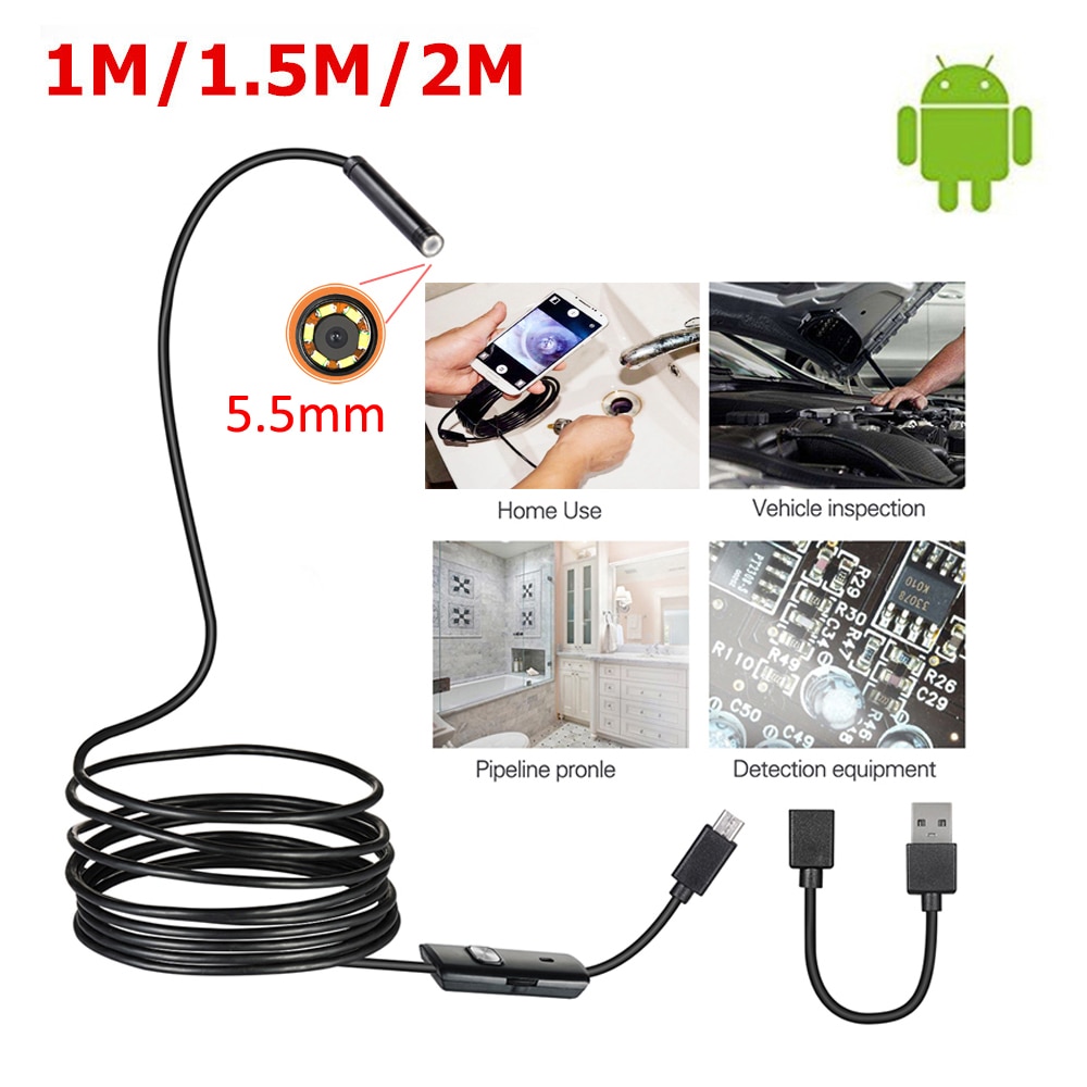 5.5Mm 2M Android Endoscoop Camera IP67 Waterdicht Ondersteuning Otg &amp; Uvc Smartphone Hd Snake Mini Usb Endoscoop Voor auto/Pcbdetection