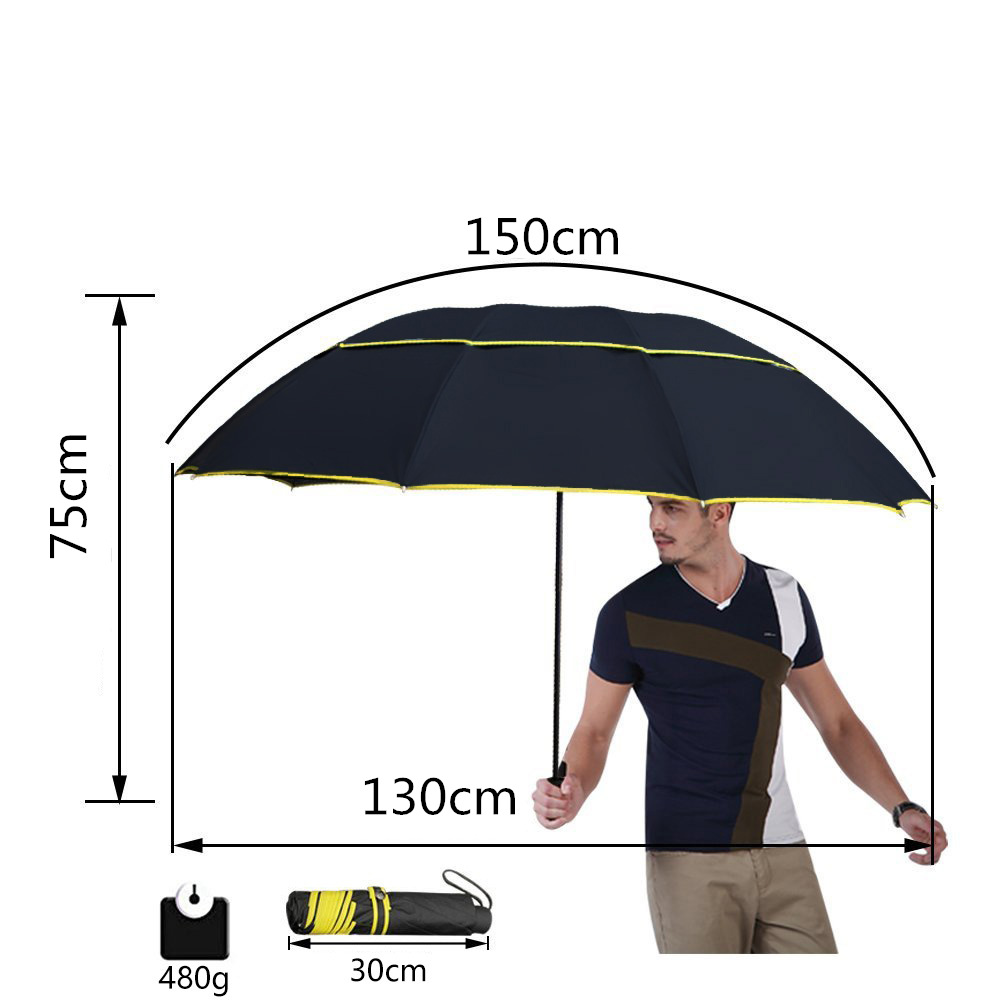 Parapluie de Golf Double couche 130 cm | Parapluie de grande taille, parapluie pliant coupe-vent pour femmes, parapluie de pluie pour l'extérieur, Parasol d'affaires