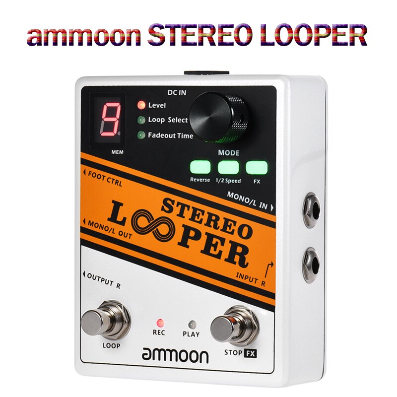 Ammoon stereo looper loop record guitar effekt pedal 10 uafhængige loops max 10 min optagetid guitar pedal guitar tilbehør
