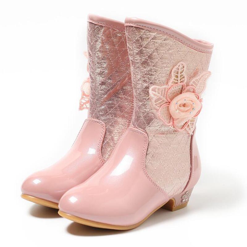 Botas de couro impermeáveis para meninas, calçado infantil de neve, outono e inverno, quente, sapato de princesa, calçado grande para meninas, 2021: Rosa / 1