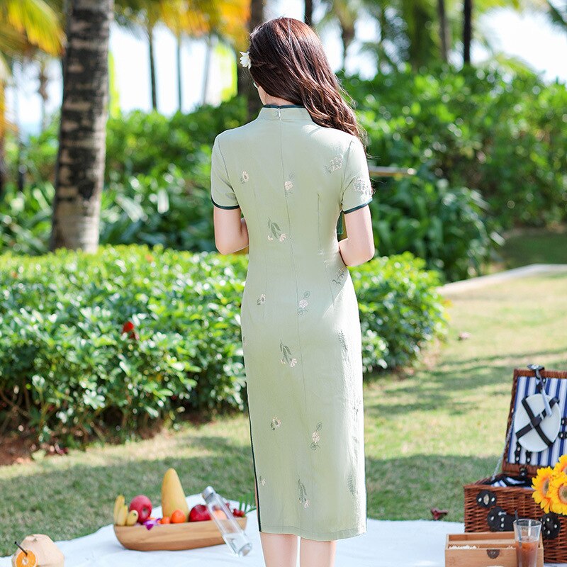 Robe Qipao en coton et lin pour femmes, Qipao traditionnel chinois, Costume de soirée, taille S à 4XL, printemps été