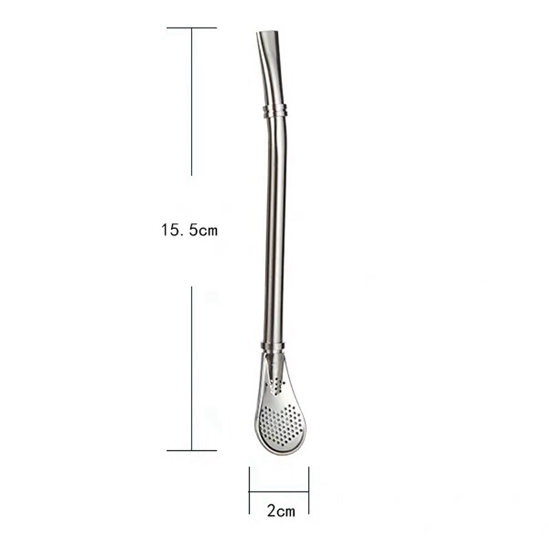 2 in 1 Coffee Straw spoon Stainless filter Spoon Teaspoon Dessert Snack Scoop Ice Cream Mini Spoons Tableware: Silver