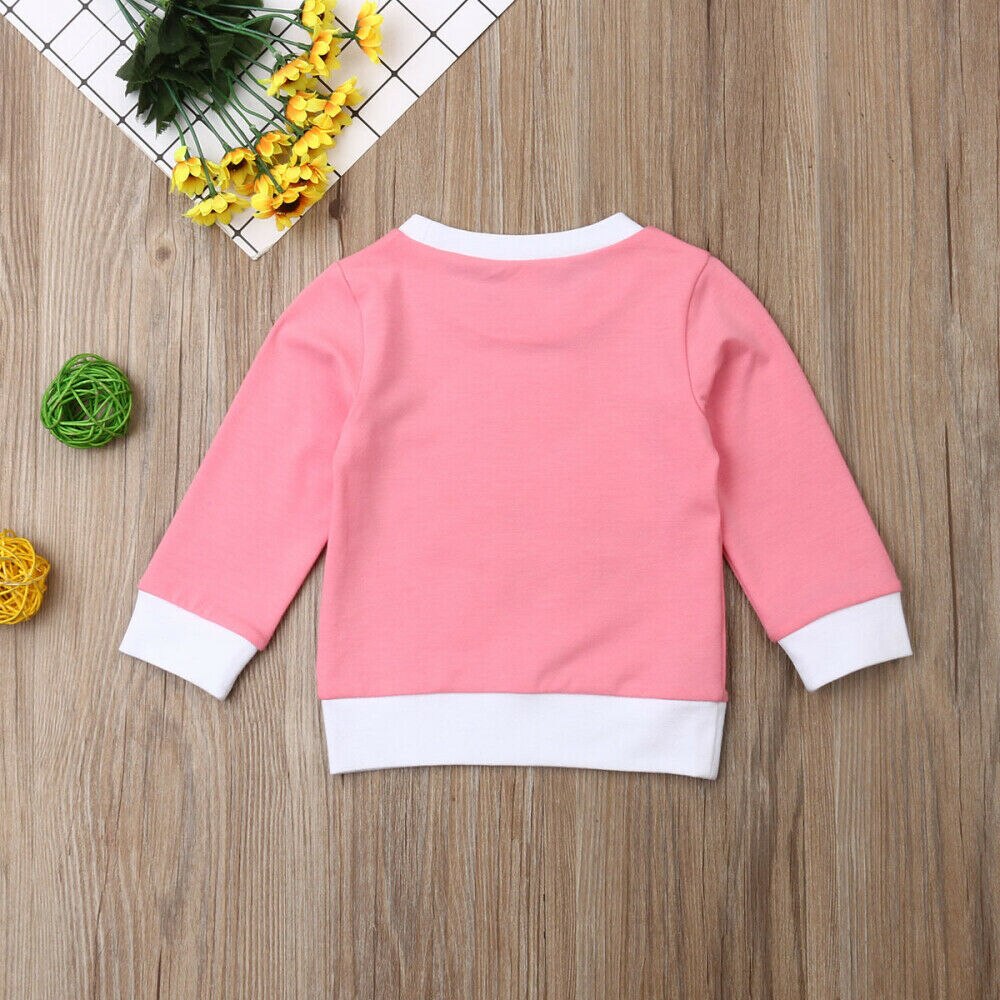 2019 Del Bambino di Autunno della Molla Capretti Dei Vestiti Del Bambino Della Ragazza Felpa Magliette e camicette A Maniche Lunghe T-Shirt Con Paillettes Flamingo Patchwork Vestiti 6 M- 4T