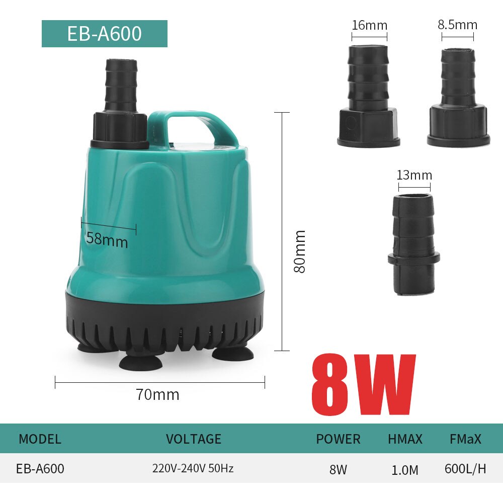 Submersible Fish Tank Pump 360° Aquarium Bottom Suction Filter 5w-60w Silent Bottom Suction Pump Aquarium Suction Pump: EB-A600 8w