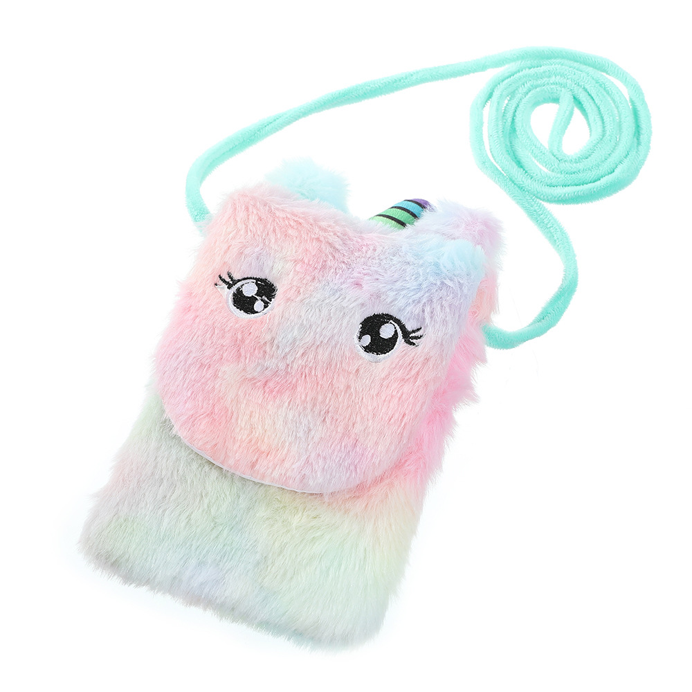 Cute Plush Cartoon Coin Purse Unicorn Crossbody Bags For Girls Mini Handbag Baby Messenger Bag Women Phone Pouch Kids: Light Green