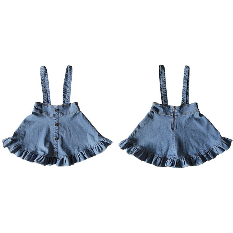Korean Style Summer Teenagers Girl Skirt Dark Light Blue A-line Denim Overalls Skirt Children Girls Clothes