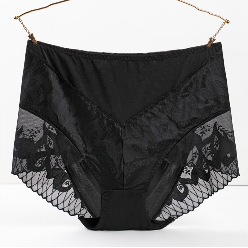 Women's Panties Large Sizes with High Waist Female Underwear Ultra-thin Facial Mask Fabric Quick-drying Sexy Lace Panties: Black