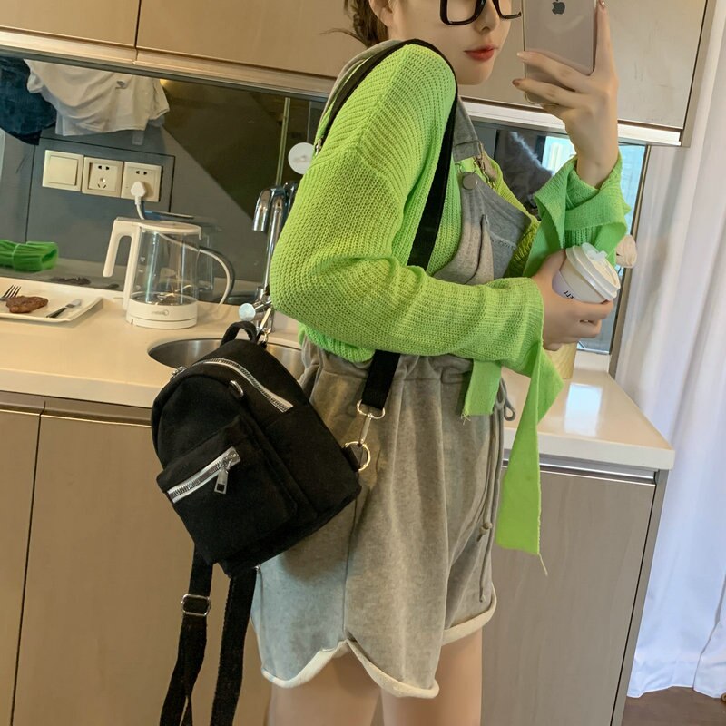 Mini Mochila pequeña de lona para mujer, bolsos de hombro tipo bandolera de lona de colores caramelo, riñonera para teléfono, 7048