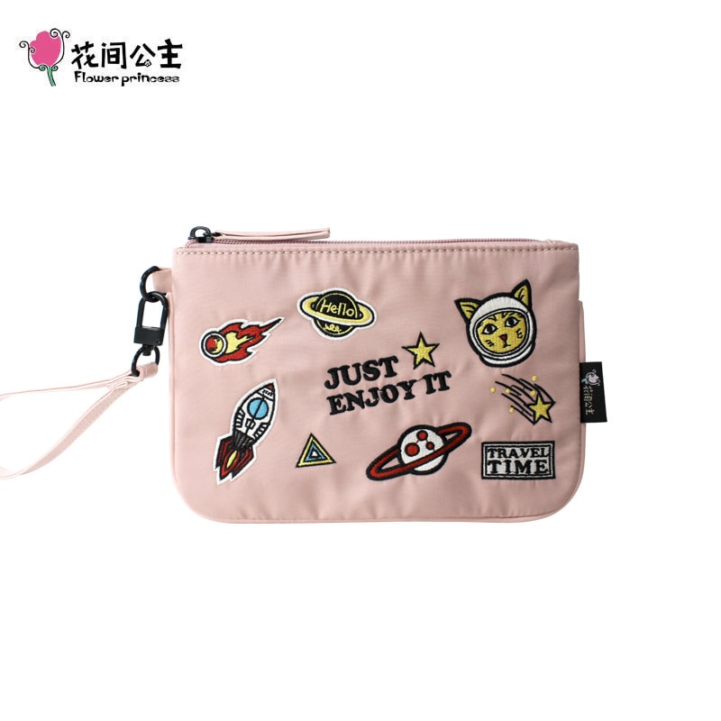 Flower Princess Animal Print Women Wallets Embroidery Nylon Vintage Handy Wrist Bag Zipper Teenager Girl Coin Female Handbags