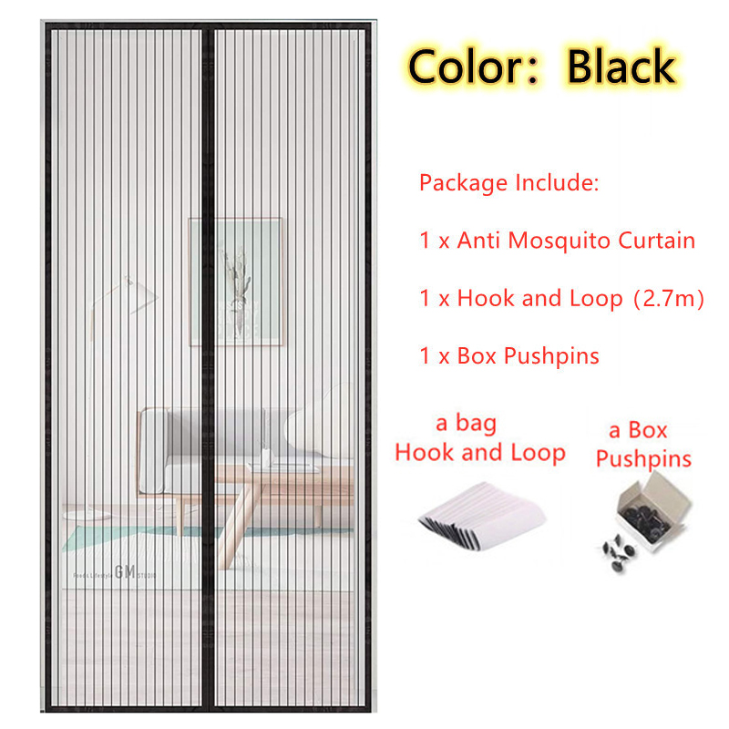 Cortinas antimosquitos para insectos y moscas, malla de red magnética, cierre automático, pantalla de puerta, cortina de cocina, verano: Cama de 1,0 m (3,3 pies) / Negro