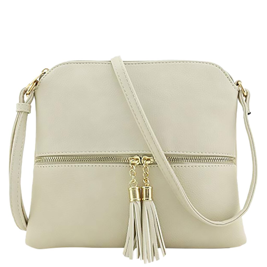 Frauen Leder Quaste Umhängetasche kleine Tasche für frauen mochila Reine Farbe Schulter Messenger Tasche brieftasche bolsos para mujer feminina: Beige