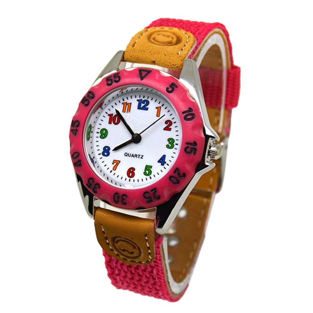 Leuke Jongens Meisjes Quartz Horloge Kids Kinderen Stof Band Student Tijd Klok Horloge HEE889: rose red