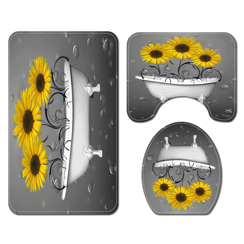 180 x 180cm natuurbloemen waterdichte polyester douchegordijnen badkamergordijnen sets toiletmat antislip badmat set: C 3 stuks