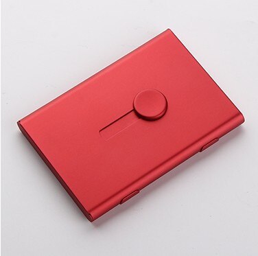 Hand push Business Name Cards Wallet Holder Aluminum Metal Pocket Case: red