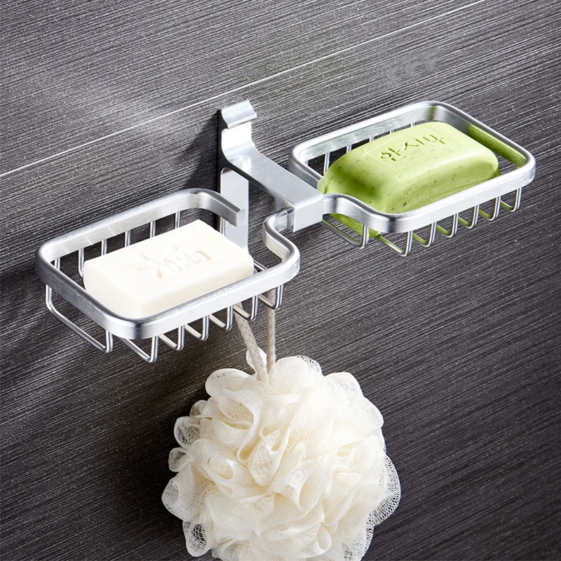 Soap Dish Bathroom Soap Holder Tray Aluminum Soap Rack Shelf Wall Mounted Accessories Shower Plate Storage Basket