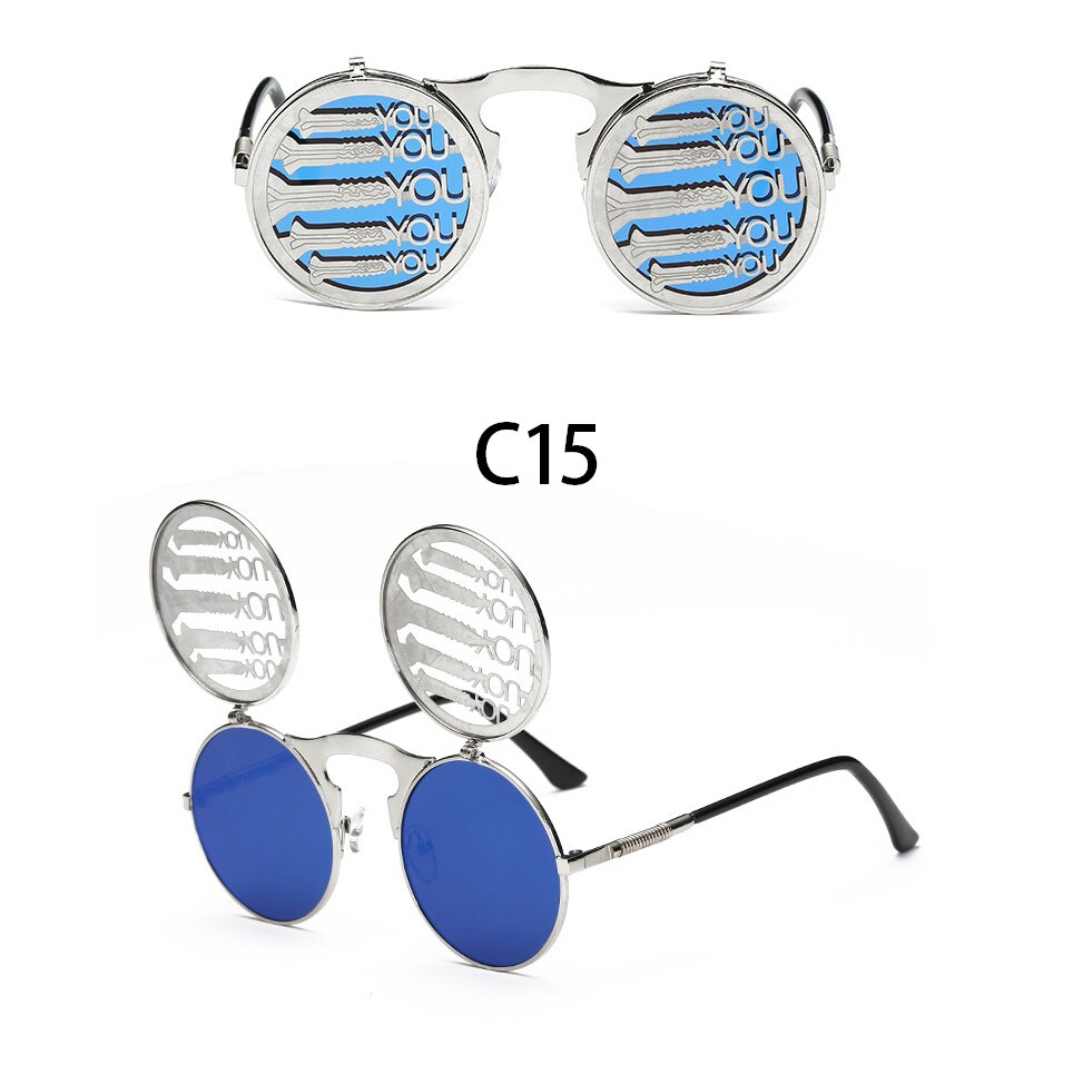 Steampunk Round Flip Up Sunglasses Unisex Retro 90s Rave Party Selfie Accessory 226-238: C15