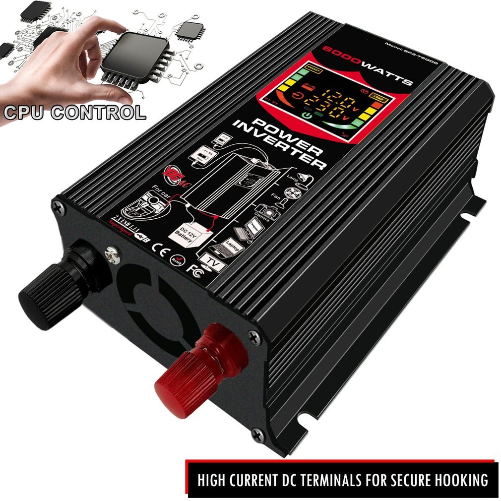 6000w 12v to 220v smart skjerm bil strøm inverter omformer adapter dual usb spenningstransformator modifisert sinusbølge