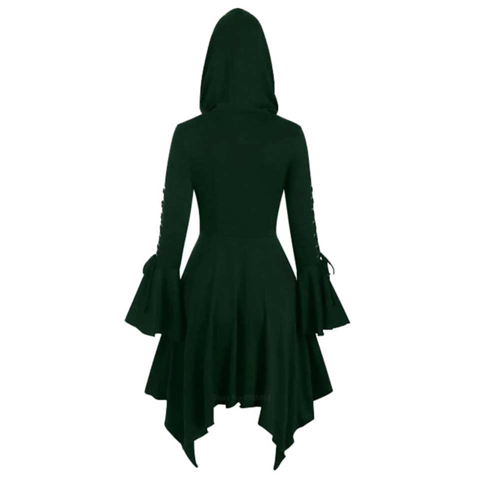 Colore cosplayer con cappuccio abito medievale donna Halloween costume cosplay abito da strega gotico abito a maniche lunghe abito da vampiro: M / Blu