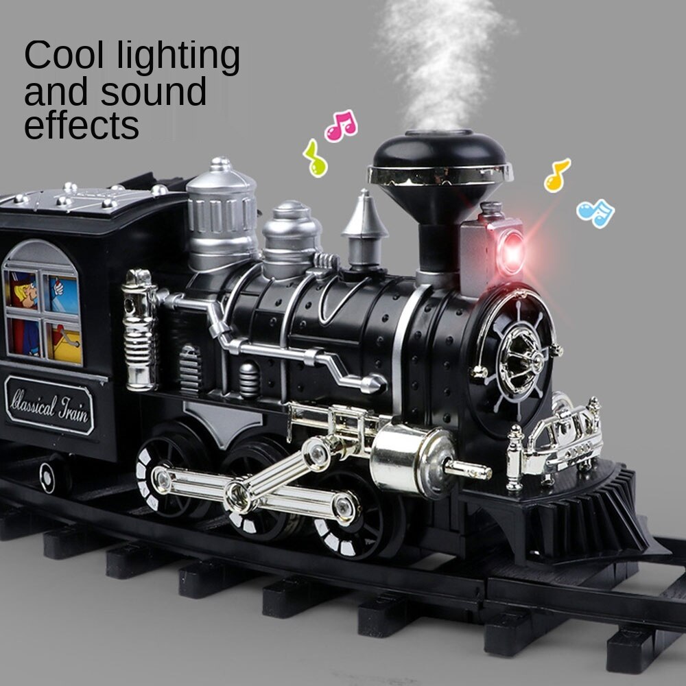 Pista de Tren Eléctrico clásico para niños, tren de carga de vapor, ferrocarril, modelo de simulación de vapor de agua, juguete para niños