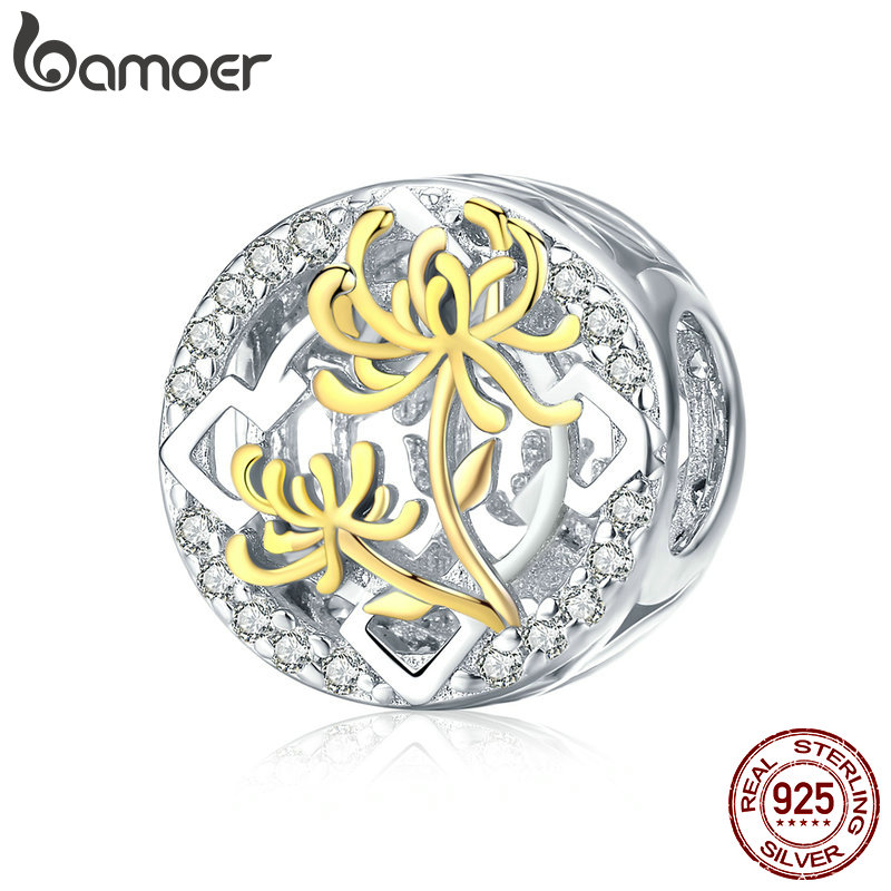 BAMOER Genuine 925 Sterling Silver Spring Lotus Flower Round Beads fit Original Women Bracelets DIY Jewelry Making BSC045