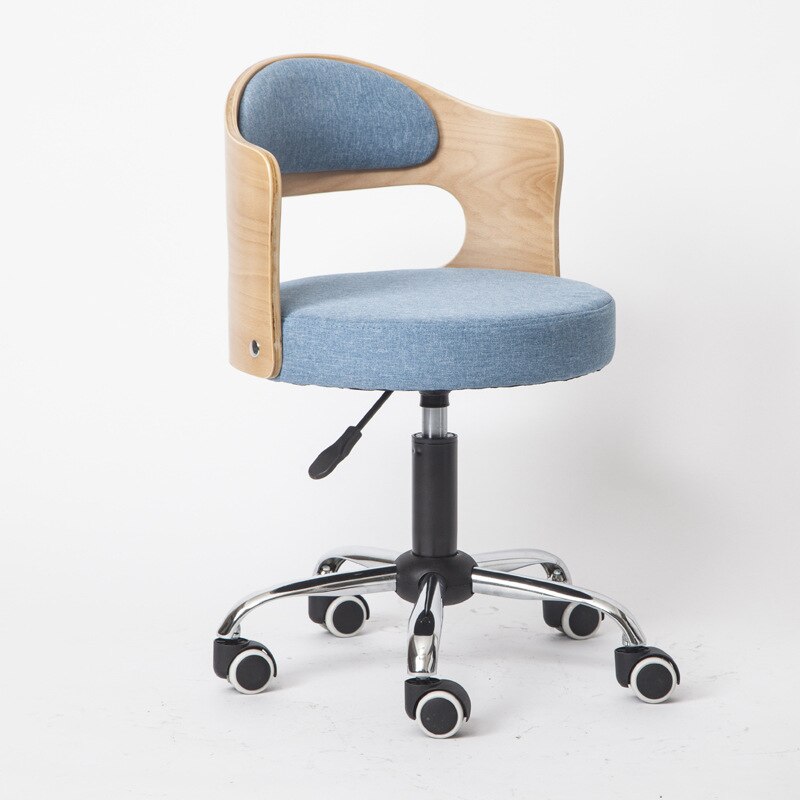 Stijl Massief Hout Lifting Barkruk Moderne Eenvoudige Rugleuning Thuis Beauty Salon Ronde Kruk Receptie Hoge Kruk Swivel stoel: Light blue-cloth
